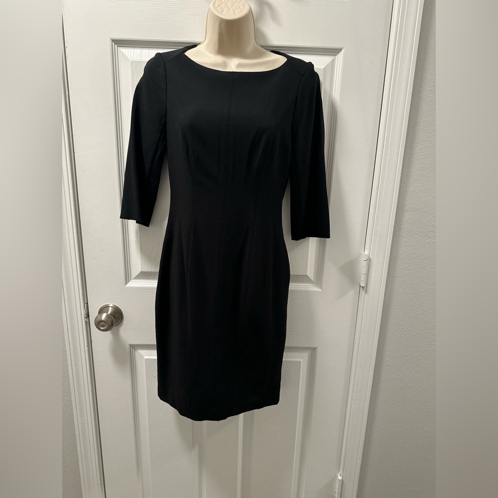 White House Black Market Black Sheath Dress 3/4 Sleeve Bateau Neckline